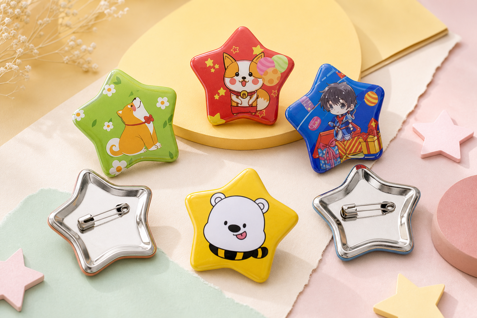 Star Shape Button Badge Printing Hamilton | Custom Star Badges